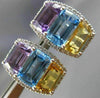 ESTATE LARGE .24CT DIAMOND & MULTI GEM 14KT WHITE GOLD 3 STONE HALO EARRINGS