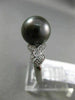 ESTATE .16CT DIAMOND 18KT WHITE GOLD 3D TAHITIAN PEARL FLOWER LEAF SOLITARE RING