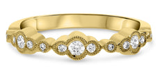 .24CT DIAMOND 14KT YELLOW GOLD ROUND PAST PRESENT FUTURE FLORAL ANNIVERSARY RING