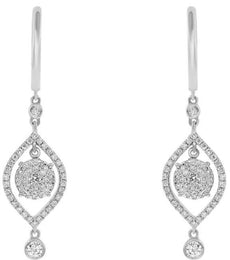 .72CT DIAMOND 18KT WHITE GOLD 3D CLUSTER TEAR DROP SOLITAIRE HANGING EARRINGS