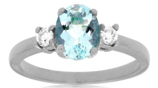 1.27CT DIAMOND & AAA AQUAMARINE 14KT WHITE GOLD 3D OVAL & ROUND ENGAGEMENT RING