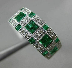 ESTATE WIDE 1.47CT DIAMOND & SQUARE EMERALD 14K WHITE GOLD 3D SEMI ETERNITY RING