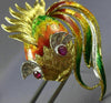 ANTIQUE EXTRA LARGE 1.16CT DIAMOND & RUBY 18KT TWO TONE GOLD FISH BROOCH #21891