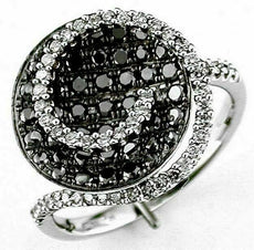 1.03CT WHITE & BLACK DIAMOND 14KT WHITE GOLD 3D CIRCULAR PAVE SWIRL RING