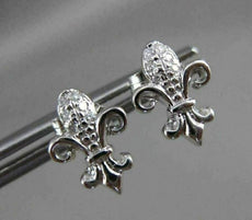 ESTATE SMALL .06CT DIAMOND 14KT WHITE GOLD FILIGREE FLEUR DE LIS STUD EARRINGS