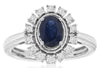 1.07CT DIAMOND & AAA SAPPHIRE 14K WHITE GOLD OVAL & ROUND FLOWER FRIENDSHIP RING
