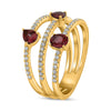 WIDE 1.20CT DIAMOND & AAA RUBY 14KT YELLOW GOLD 3D MULTI SHAPE 3 ROW FUN RING