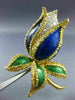 ANTIQUE LARGE .60CT DIAMOND AAA ENAMEL 18K TWO TONE GOLD FLOWER PIN BROOCH #1902