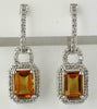 2.30CT DIAMOND & AAA CITRINE 14K WHITE GOLD ROUND & EMERALD CUT HANGING EARRINGS