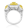 WIDE 2.47CT WHITE & FANCY YELLOW DIAMOND 18K 2 TONE GOLD CUSHION ENGAGEMENT RING