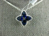 ESTATE 1.04CT DIAMOND & AAA SAPPHIRE 18K WHITE GOLD FLOWER STAR MILGRAIN PENDANT