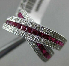 ESTATE WIDE 1.65CT DIAMOND & RUBY 14KT WHITE GOLD FILIGREE CRISS CROSS LOVE RING