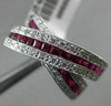ESTATE WIDE 1.65CT DIAMOND & RUBY 14KT WHITE GOLD FILIGREE CRISS CROSS LOVE RING