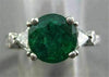 ESTATE LARGE 2.69CT DIAMOND & AAA ROUND EMERALD PLATINUM CLASSIC ENGAGEMENT RING