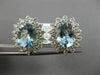 ESTATE LARGE 5.95CT DIAMOND & AQUAMARINE 14KT WHITE GOLD 3D OVAL FLOWER EARRINGS