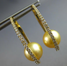 ESTATE LARGE .55CT DIAMOND & AAA GOLDEN SOUTH SEA PEARL 18KT YELLOW GOLD HOOP EARRINGS