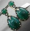 ESTATE LARGE 1.15CT DIAMOND & GREEN AGATE 14K YELLOW GOLD 3D PEAR SHAPE EARRINGS