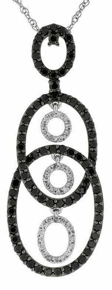 1.30CT WHITE & BLACK DIAMOND 14KT WHITE GOLD 3D CIRCLE OF LIFE OVAL PENDANT