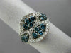 ESTATE WIDE 2.0CT ROUND WHITE & FANCY BLUE DIAMOND 14K WHITE GOLD 3D FLOWER RING