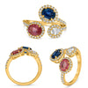 LARGE 2.99CT DIAMOND & AAA PINK & BLUE SAPPHIRE 18KT YELLOW GOLD OVAL LOVE RING