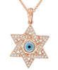 .36CT DIAMOND & AAA MOTHER OF PEARL 14K ROSE GOLD STAR OF DAVID EVIL EYE PENDANT