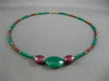 ANTIQUE LARGE GREEN ONYX & GARNET 14KT YELLOW GOLD OVAL & ROUND NECKLACE #20127