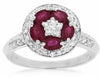 ESTATE 1.27CT ROUND DIAMOND & AAA RUBY 14KT WHITE GOLD OVAL FLOWER STAR FUN RING