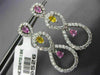 ESTATE LARGE 4.11CT DIAMOND & AAA PINK & YELLOW SAPPHIRE 18K WHITE GOLD EARRINGS