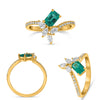 .93CT DIAMOND AAA EMERALD 14K YELLOW GOLD MULTI SHAPE FLORAL SOLITAIRE LOVE RING