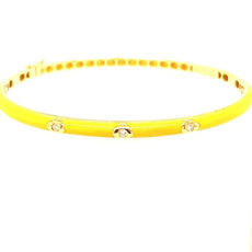 .08CT DIAMOND & YELLOW ENAMEL 18KT YELLOW GOLD 3D 3 STONE CUFF BANGLE BRACELET