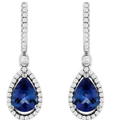 2.62CT DIAMOND & AAA TANZANITE 14KT WHITE GOLD PEAR SHAPE & ROUND HALO EARRINGS