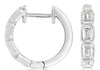 .85CT DIAMOND 14K WHITE GOLD 3D EMERALD CUT 4 STONE HUGGIE HOOP HANGING EARRINGS