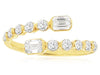 WIDE 1.10CT DIAMOND 14KT YELLOW GOLD ROUND & EMERALD CUT CRISS CROSS LOVE RING
