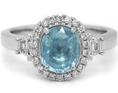 1.58CT DIAMOND & AAA PARAIBA TOURMALINE 18KT WHITE GOLD 3 STONE ENGAGEMENT RING
