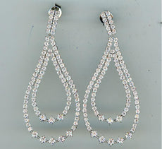 ESTATE LARGE 1.55CT DIAMOND 14K WHITE GOLD DOUBLE TEAR DROP FUN HANGING EARRINGS