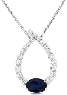 .98CT DIAMOND & AAA SAPPHIRE 14K WHITE GOLD 3D OVAL & ROUND JOURNEY LOVE PENDANT
