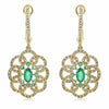 1.18CT DIAMOND & AAA EMERALD 14KT YELLOW GOLD 3D FLOWER CLIP ON HANGING EARRINGS