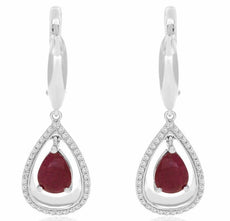 1.70CT DIAMOND & AAA RUBY 14KT WHITE GOLD PEAR SHAPE & ROUND TEAR DROP EARRINGS