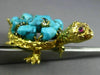 ESTATE WIDE 45.4CT DIAMOND & TURQUOISE 14K YELLOW GOLD HAPPY TURTLE PIN BROOCH
