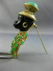 ESTATE LARGE AAA EMERALD & GREEN CARNELIAN 14KT YELLOW GOLD 3D LADY EBONY BROOCH