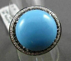 ESTATE LARGE .36CTW BLACK & WHITE DIAMOND & AAA TURQUOISE 14KT WHITE GOLD RING