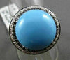 ESTATE LARGE .36CTW BLACK & WHITE DIAMOND & AAA TURQUOISE 14KT WHITE GOLD RING