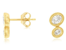 .50CT DIAMOND 14KT YELLOW GOLD 3D OVAL DOUBLE SOLITAIRE FILIGREE STUD EARRINGS