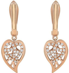 ESTATE .21CT DIAMOND 18KT ROSE GOLD 3D HEART SHAPE LEVERBACK HANGING EARRINGS