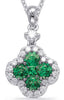 .91CT DIAMOND & AAA EMERALD 14KT WHITE GOLD 3D 4 LEAF CLOVER FLOWER LOVE PENDANT