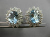 ESTATE LARGE 5.95CT DIAMOND & AQUAMARINE 14KT WHITE GOLD 3D OVAL FLOWER EARRINGS
