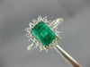 LARGE 2.75CT DIAMOND & AAA EMERALD 14K WHITE GOLD 3D SQUARE HALO ENGAGEMENT RING