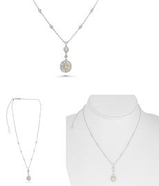 1.06CT WHITE & FANCY YELLOW DIAMOND 18KT 2 TONE GOLD OVAL & ROUND LOVE NECKLACE