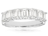 WIDE 2.20CT DIAMOND 14KT WHITE GOLD 3D EMERALD CUT SHARED PRONG ANNIVERSARY RING