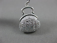ANTIQUE LARGE DIAMOND 14KT WHITE GOLD 3D PURSE PENDANT / CHARM BRACELET #15724